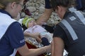 Refugee baby being rescued journey on Lesvos Greece