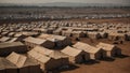 refugee camp in the desert with many tents that have become a home for people seeking safety