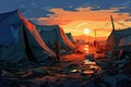 refugee camp at sunset AI generated