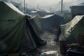 Refugee camp tents. Generate Ai