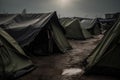 Refugee camp tents poverty. Generate Ai