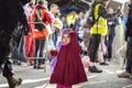 Refugee child, young girl, stading waiting at the border between Serbia and Croatia