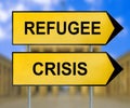 Refugee Crisis traffic sign with blurred Berlin background