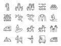 Refugee icon set. Included the icons as displaced person, asylum, shelter, evacuate, persecution, escape, international problem a Royalty Free Stock Photo