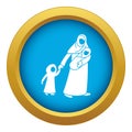 Refugee mother children icon blue vector isolated