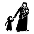 Refugee mother children icon, simple style