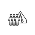 Refugee people camp line icon