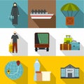 Refugee status icons set, flat style