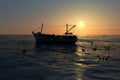 Refugees on a big boat in the middle of the sea that require help Royalty Free Stock Photo