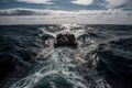 refugees in boat crossing the sea Royalty Free Stock Photo