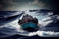 Refugees in boat crossing the sea Royalty Free Stock Photo