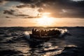 refugees in boat crossing the sea