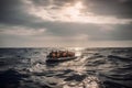 refugees in boat crossing the sea Royalty Free Stock Photo