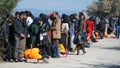 Refugees on the Greek shore Royalty Free Stock Photo