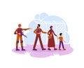 Refugees and guard 2D vector web banner, poster