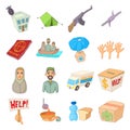 Refugees icons set, cartoon style Royalty Free Stock Photo