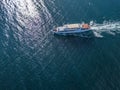 Refugees imigrants in the ferry boat ship aerial view in the sea concept d