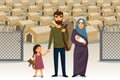 Refugees infographic. Social assistance for refugees. Arab Family. Design template. Refugees immigration concept.