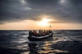 refugees in boat crossing the sea Royalty Free Stock Photo