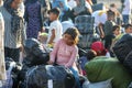 Refugees and migrants disembark to the port of Thessaloniki after being transfered from the refugee camp of Moria, Lesvos island Royalty Free Stock Photo