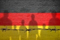 The refugees migrate to Germany . Silhouette of illegal immigrants . Europe union migration policy.