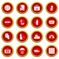 Refugees problem icon red circle set