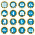 Refugees problem icons blue circle set