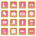 Refugees problem icons pink
