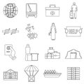Refugees problem icons set, outline style