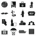 Refugees problem icons set, simple style