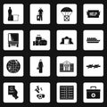 Refugees problem icons set squares vector