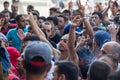 Refugees protest at Keleti train station in Hungary Royalty Free Stock Photo