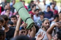 Refugees protest at Keleti train station Royalty Free Stock Photo