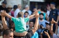 Refugees protest at Keleti train station Royalty Free Stock Photo