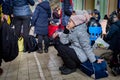 Refugees at Przemysl train station near the Ukraine border with Poland