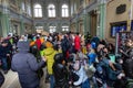 Refugees at Przemysl train station near the Ukraine border with Poland