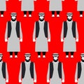 Refugees seamless pattern. Sad people on red background. Crowd o