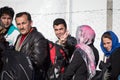 Refugees smiling waiting to enter Macedonia from the city of Eidomeni Idomeni in Greece on the border with Macedonia