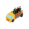 Refugees on truck icon, isometric 3d style