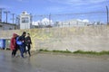 Refugees walking outside camp Moria