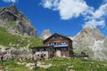 Refugio hutte restaurant in the Alps Royalty Free Stock Photo