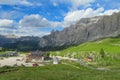 Refugio, hut, hutte restaurant and hotel in the Alps, Dolomites in Italy Royalty Free Stock Photo