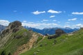 Refugio, hut, hutte restaurant and hotel in the Alps, Dolomites in Italy Royalty Free Stock Photo