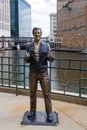 Refurbished Bronze Fonz statue Happy Days character tribute in downtown Milwaukee