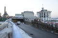 Refurbishment of the Pochtovaya square, road tunnel under construction, truck driving Royalty Free Stock Photo