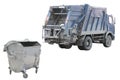 Refuse bin and garbage truck