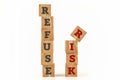 Refuse Risk word written on cube shape. Royalty Free Stock Photo