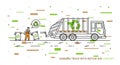 Refuse vehicle with dustbins vector illustration