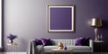 A Regal Affair: Luxurious Living Room Splendor with Blank Frames in Royal Purple, Silver Gray, and Champagne Gold - Low Angle Royalty Free Stock Photo