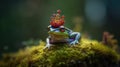 Regal Amphibian: Vivid Frog Donning an Ancient King\'s Crown Amidst Nature\'s Embrace